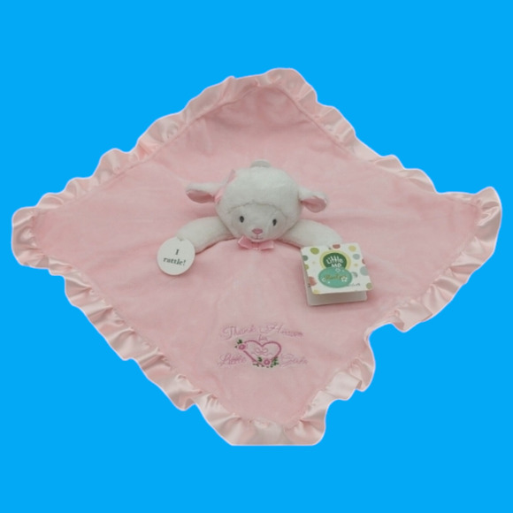 Macys Sweet Stuffed Lambie Plush Little Me Pink Snuggle Rattle Blanket Baby Gift - Picture 4 of 15